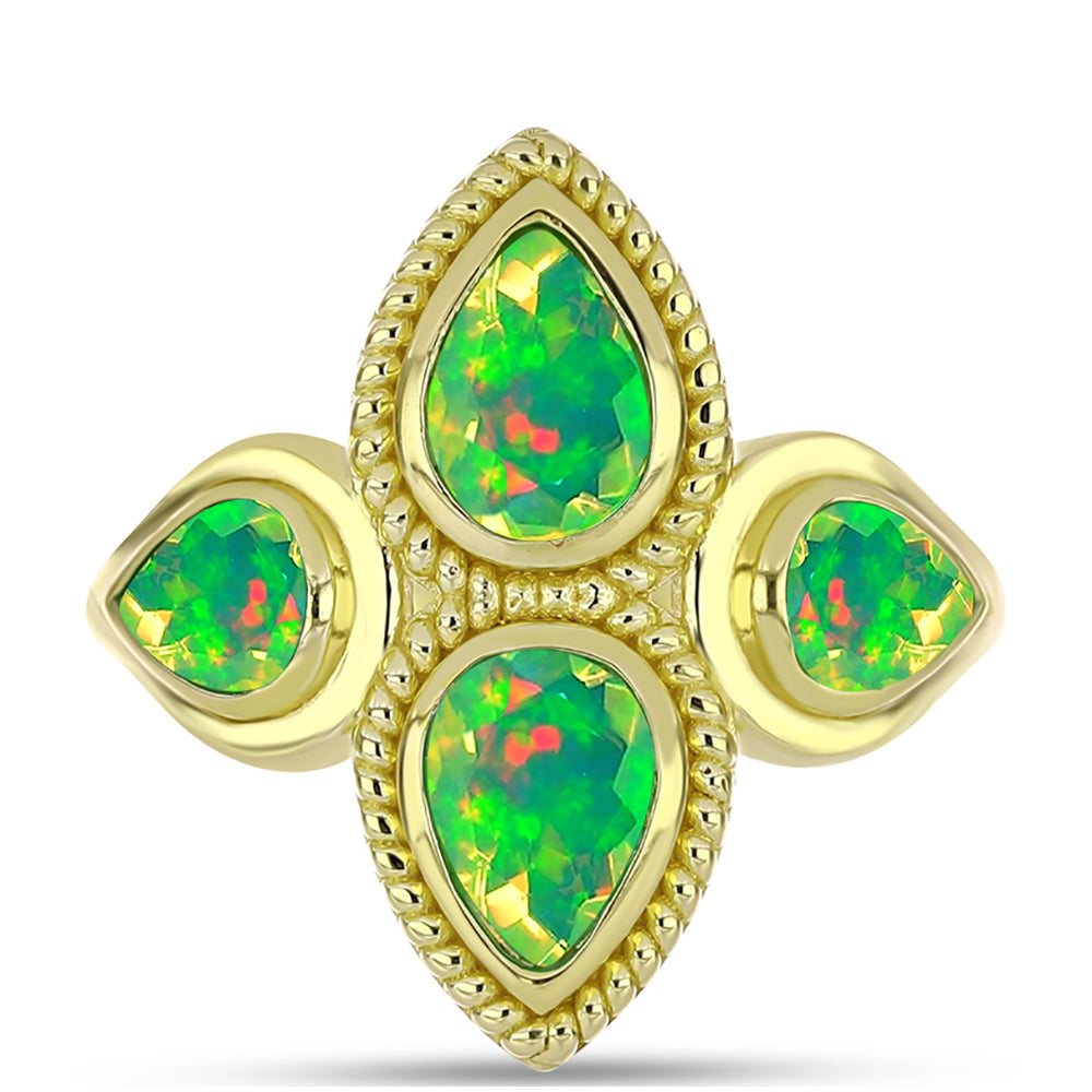 Goldplattierter Silberring mit grünem äthiopischem Opal aus Lega Dembi 1 