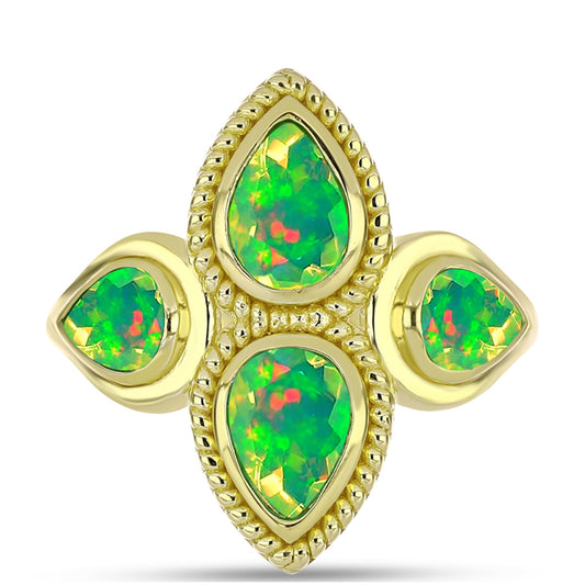 Goldplattierter Silberring mit grünem äthiopischem Opal aus Lega Dembi