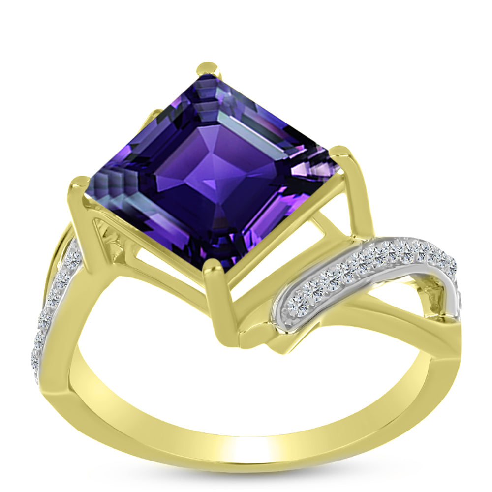 Goldplattierter Silberring mit marokkanischem Amethyst und weißem Topas 3 