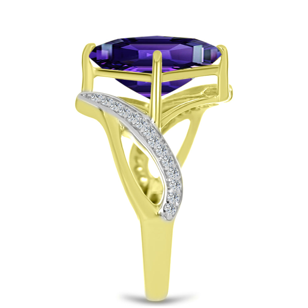 Goldplattierter Silberring mit marokkanischem Amethyst und weißem Topas