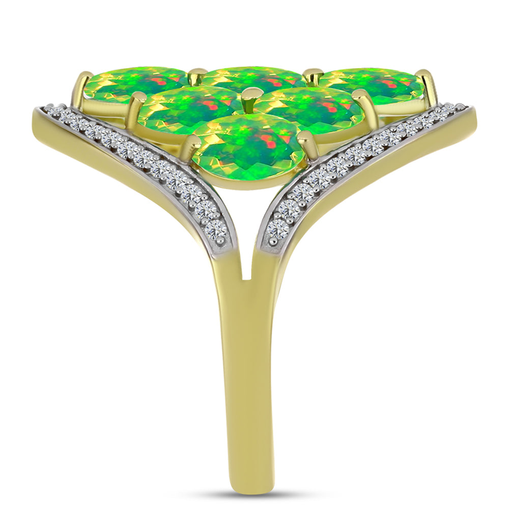 Goldplattierter Silberring mit grünem äthiopischem Opal aus Lega Dembi und weißem Topas 4 