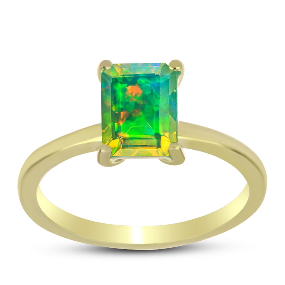Goldplattierter Silberring mit grünem äthiopischem Opal aus Lega Dembi