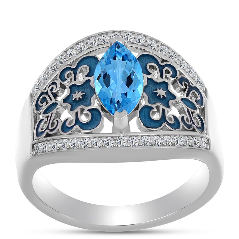 Silberring mit schweizerischem Blautopas und weißem Topas