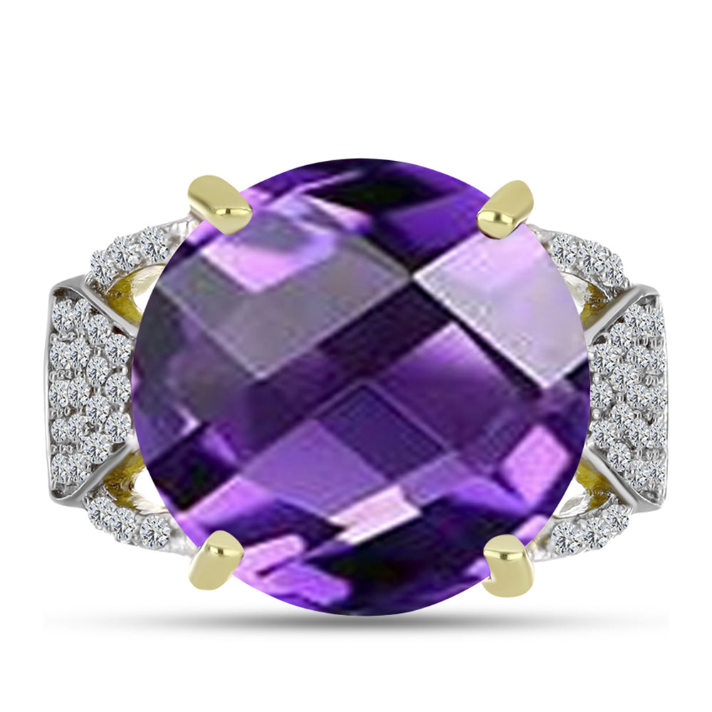 Goldplattierter Silberring mit marokkanischem Amethyst und weißem Topas