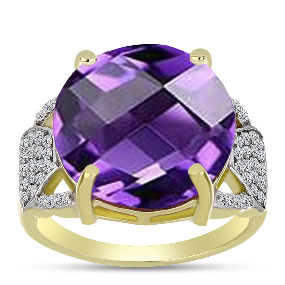 Goldplattierter Silberring mit marokkanischem Amethyst und weißem Topas 3 