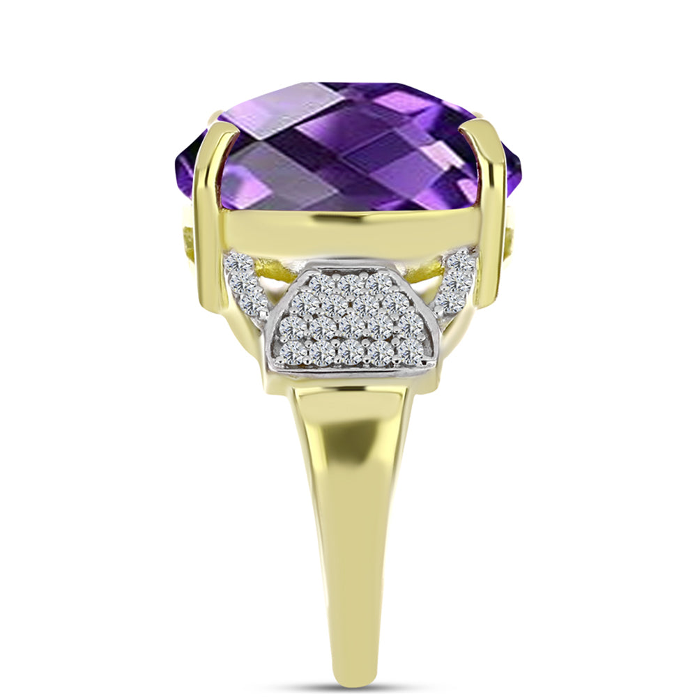 Goldplattierter Silberring mit marokkanischem Amethyst und weißem Topas 4 