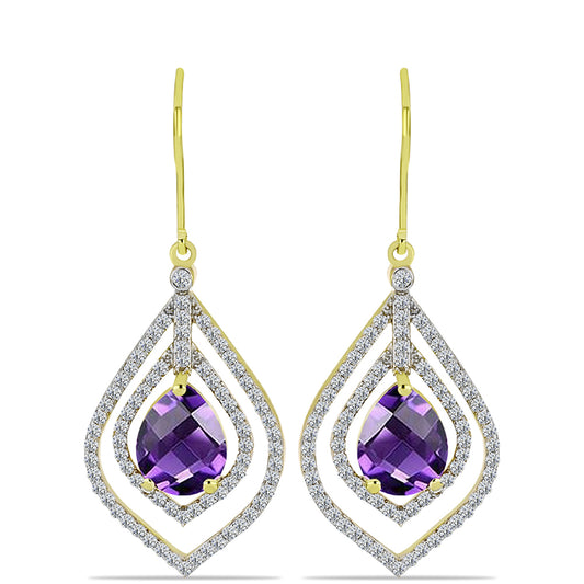 Goldplattierte Silberohrringe mit marokkanischem Amethyst und weißem Topas
