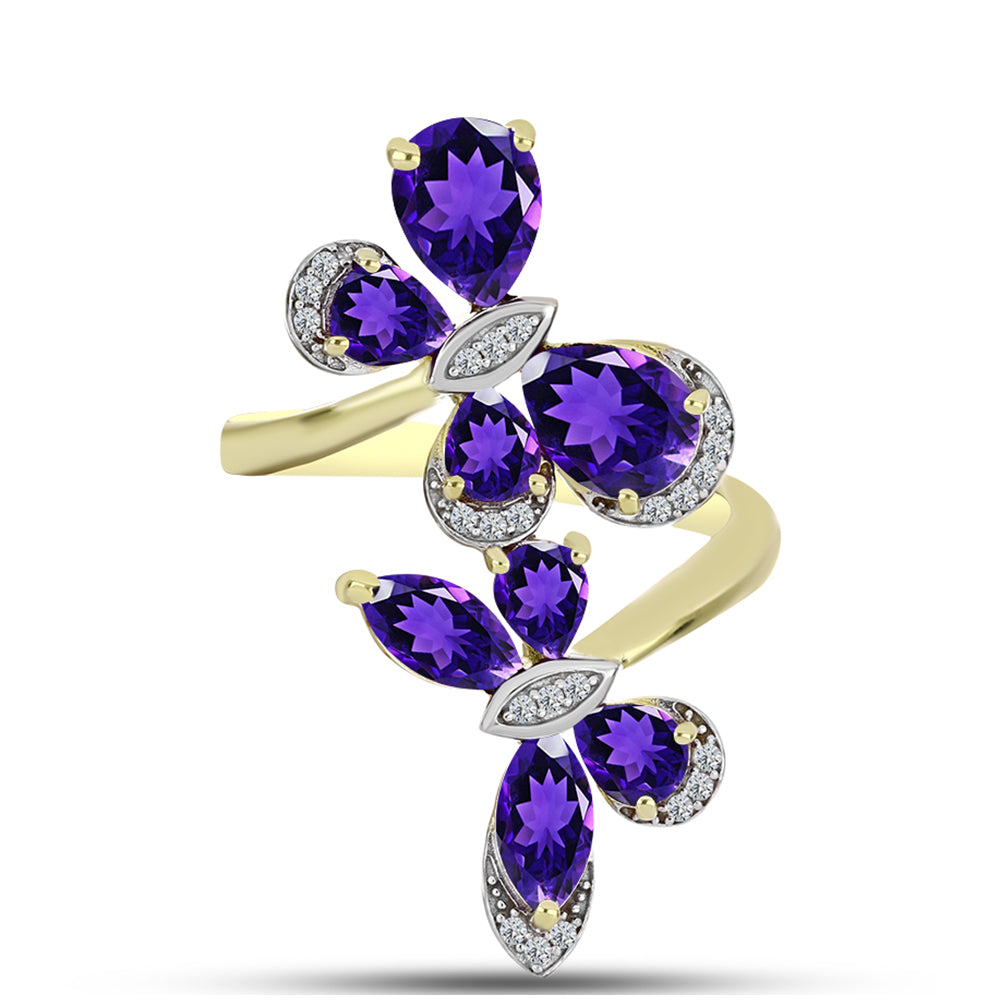Goldplattierter Silberring mit marokkanischem Amethyst und weißem Topas