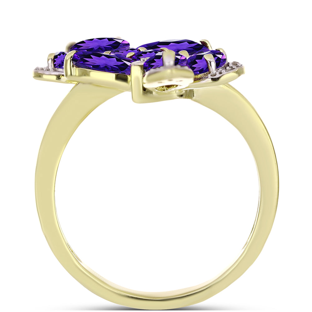 Goldplattierter Silberring mit marokkanischem Amethyst und weißem Topas
