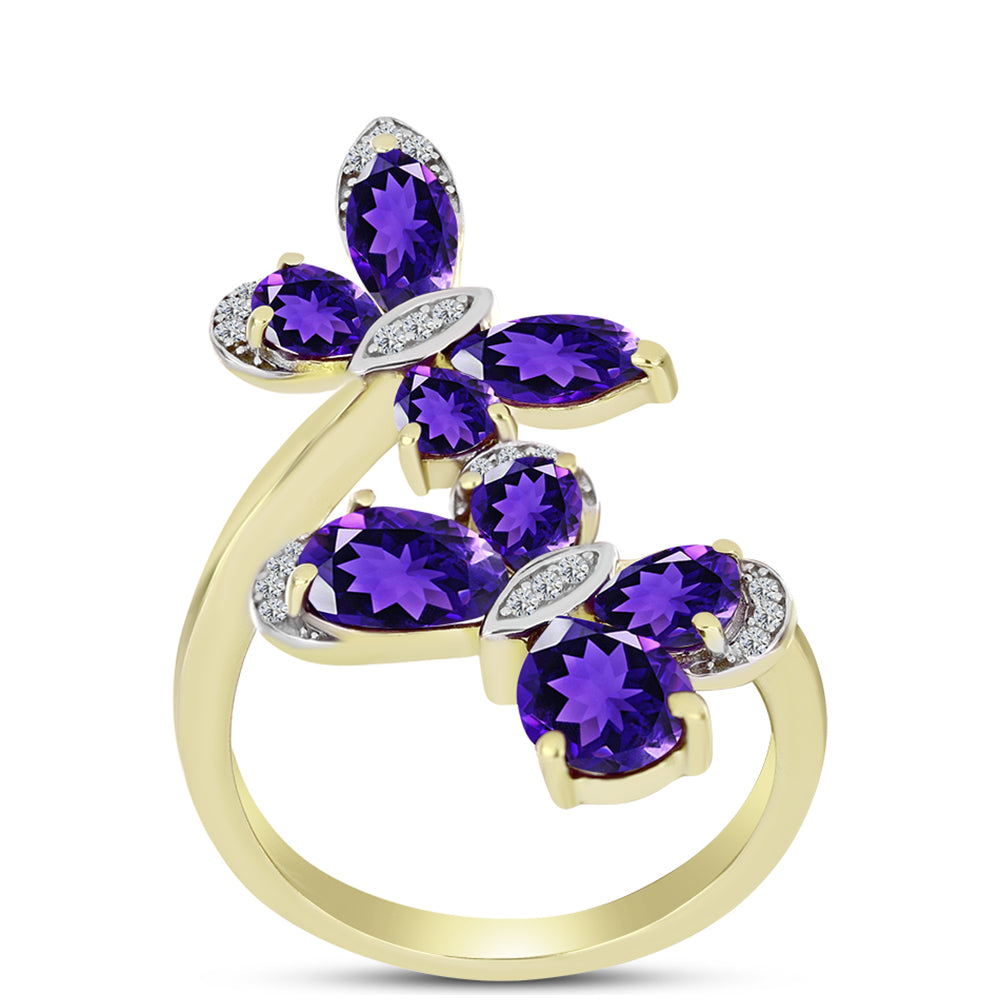 Goldplattierter Silberring mit marokkanischem Amethyst und weißem Topas 3 