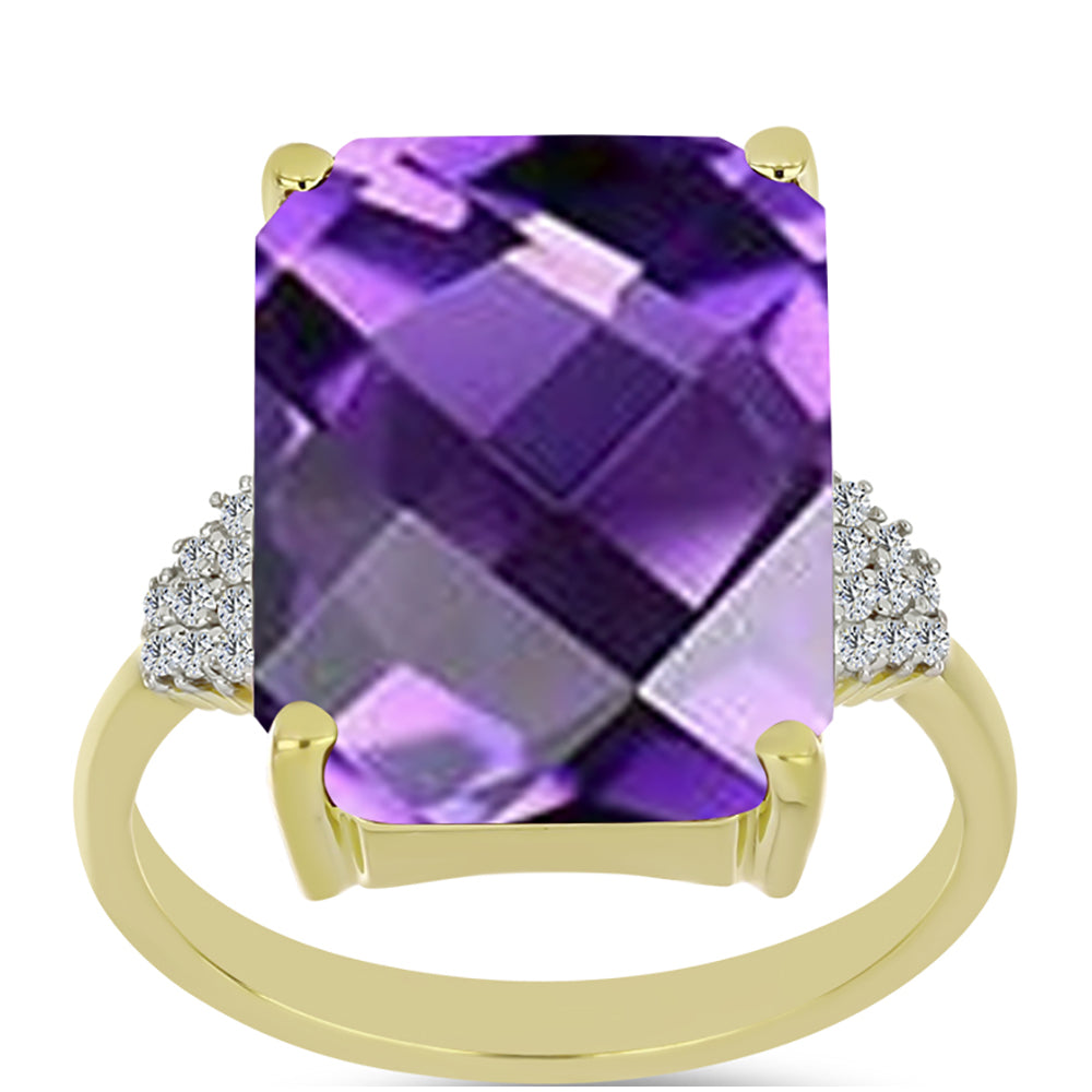 Goldplattierter Silberring mit marokkanischem Amethyst und weißem Topas
