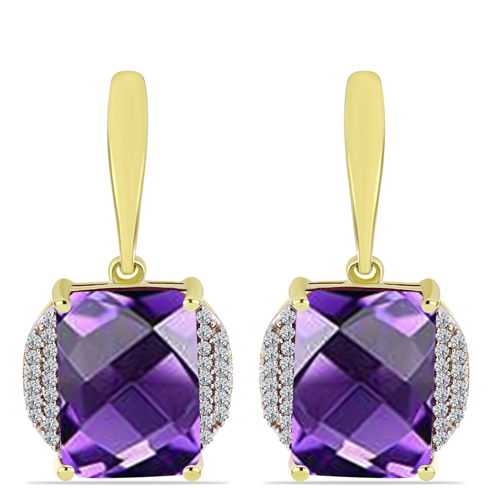 Goldplattierte Silberohrringe mit marokkanischem Amethyst und weißem Topas