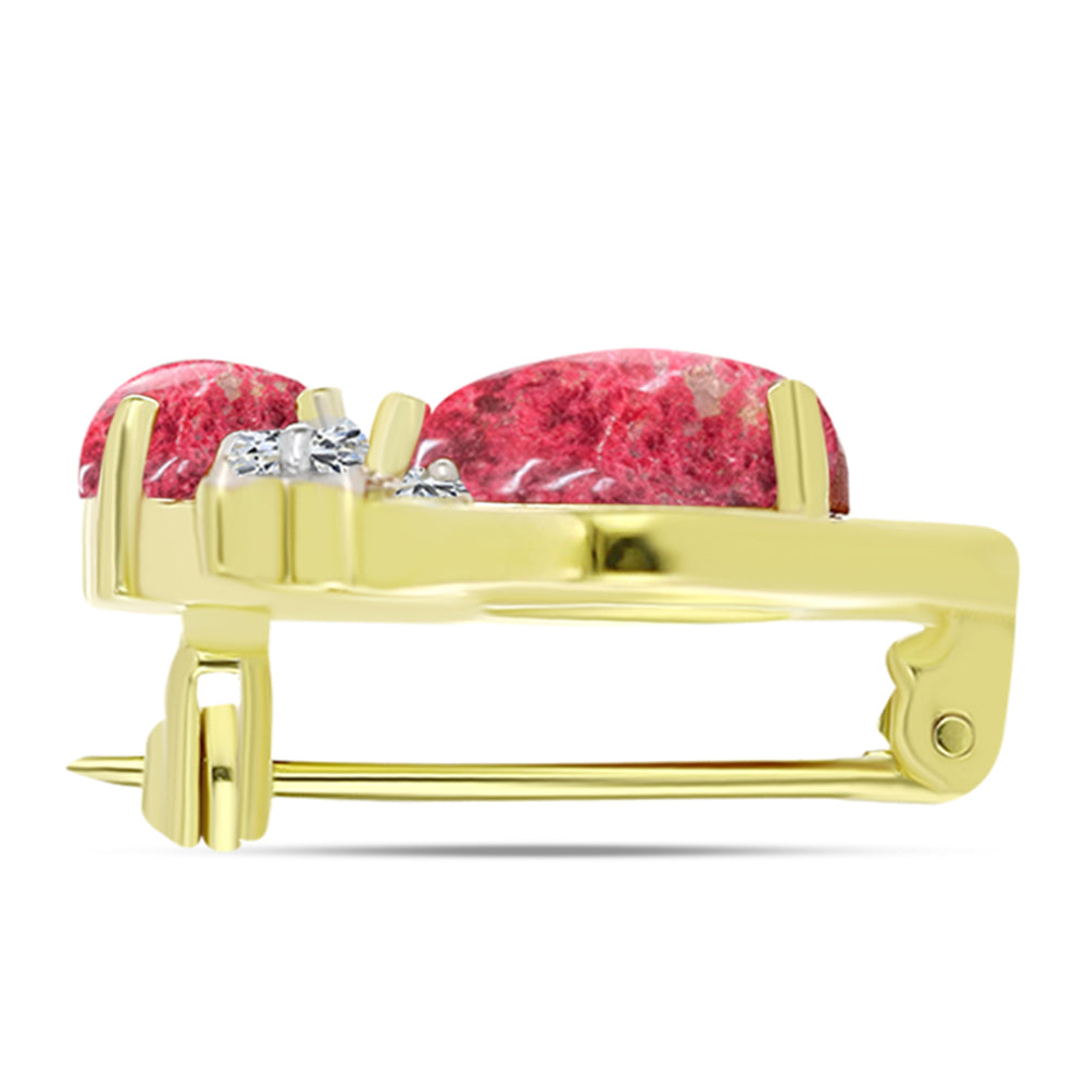 Goldplattierte Silberbrosche mit Thulit und weißem Topas 2 