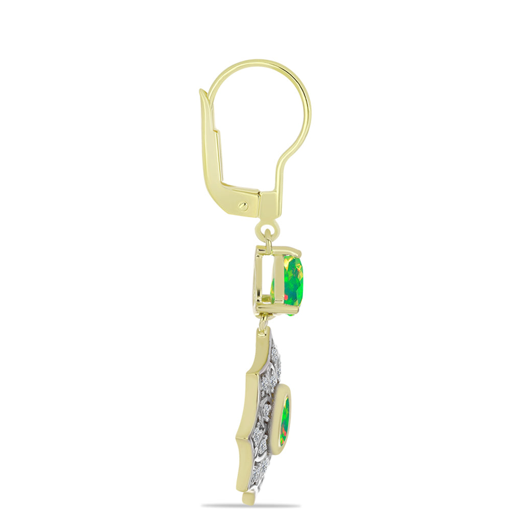 Goldplattierte Silberohrringe mit grünem äthiopischem Opal aus Lega Dembi und weißem Topas 2 