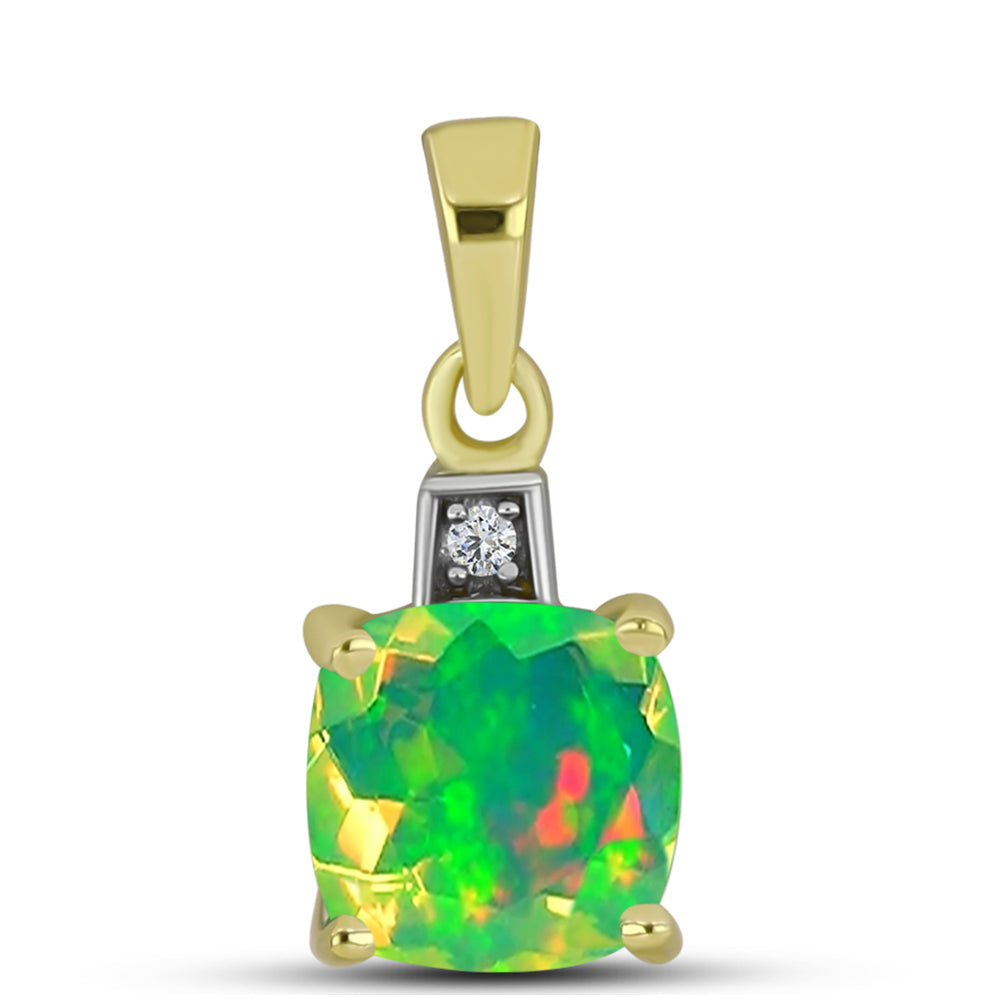 Goldplattierter Silberanhänger mit grünem äthiopischem Opal aus Lega Dembi und weißem Topas