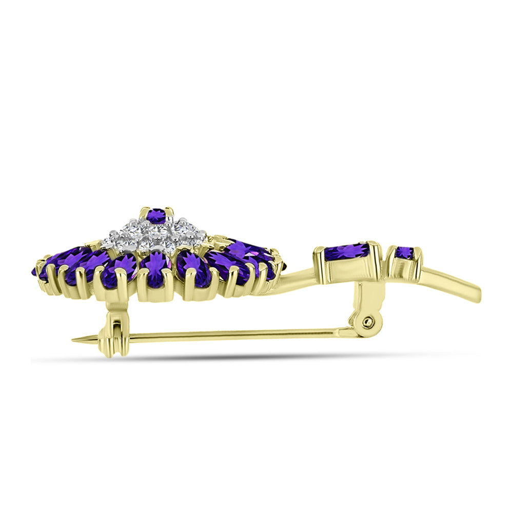 Goldplattierte Silberbrosche mit marokkanischem Amethyst und weißem Topas 2 