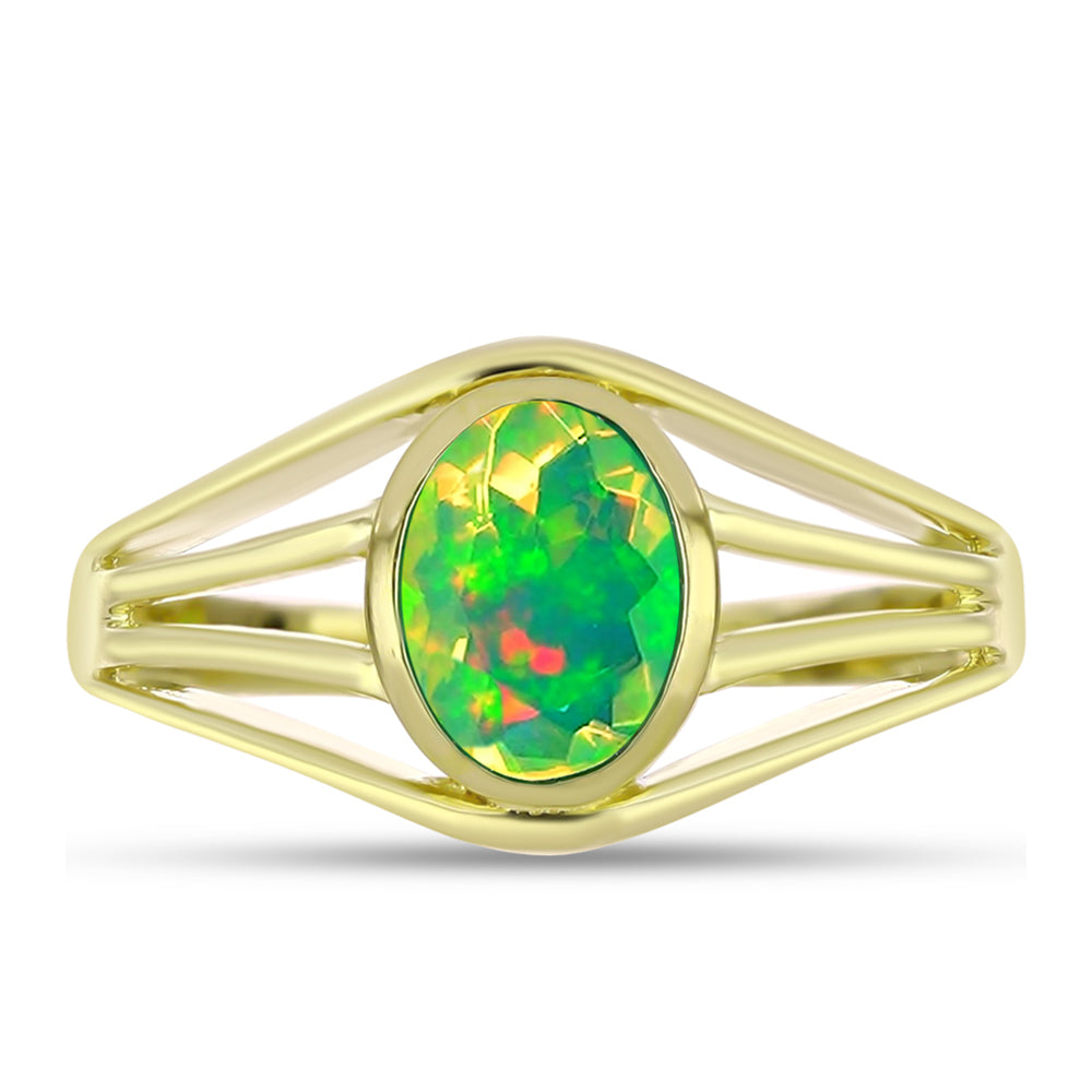 Goldplattierter Silberring mit grünem äthiopischem Opal aus Lega Dembi 1 