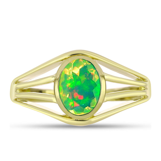 Goldplattierter Silberring mit grünem äthiopischem Opal aus Lega Dembi