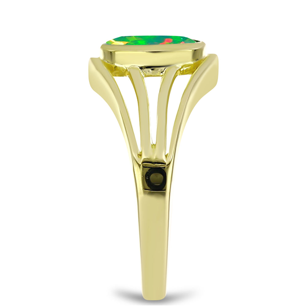 Goldplattierter Silberring mit grünem äthiopischem Opal aus Lega Dembi