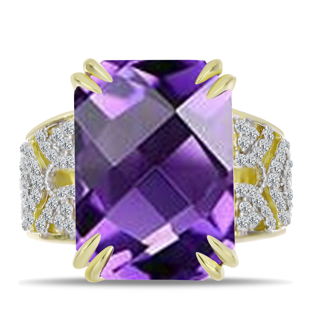 Goldplattierter Silberring mit marokkanischem Amethyst und weißem Topas