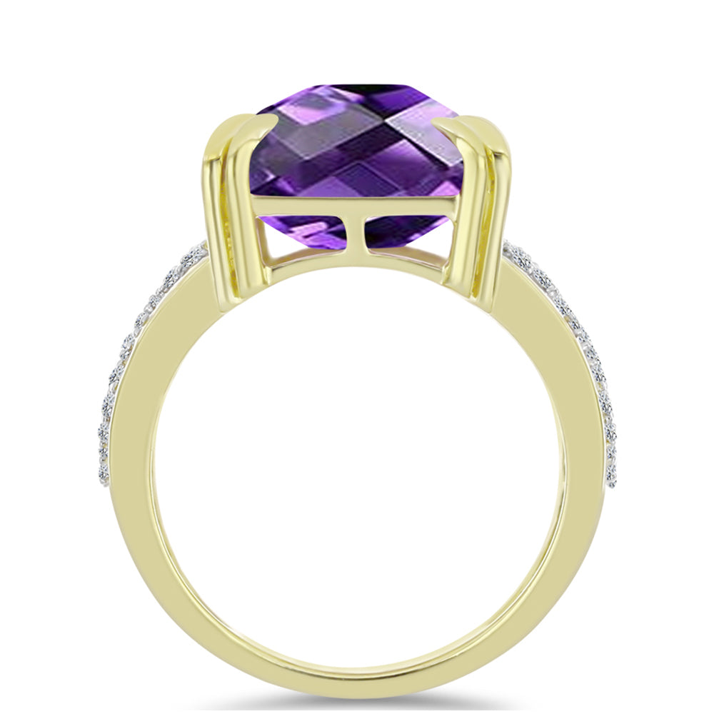 Goldplattierter Silberring mit marokkanischem Amethyst und weißem Topas 2 