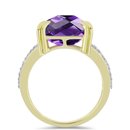Goldplattierter Silberring mit marokkanischem Amethyst und weißem Topas