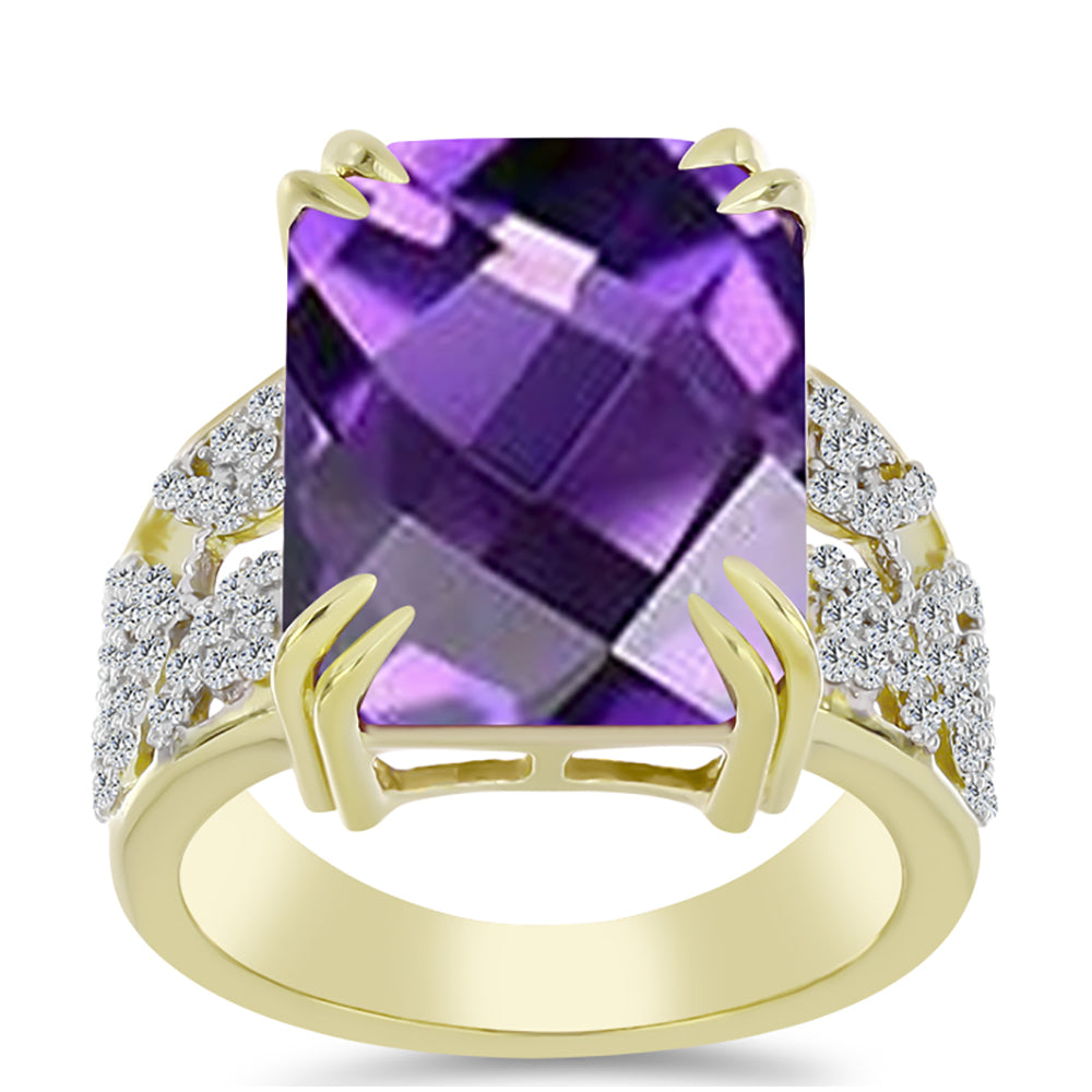 Goldplattierter Silberring mit marokkanischem Amethyst und weißem Topas
