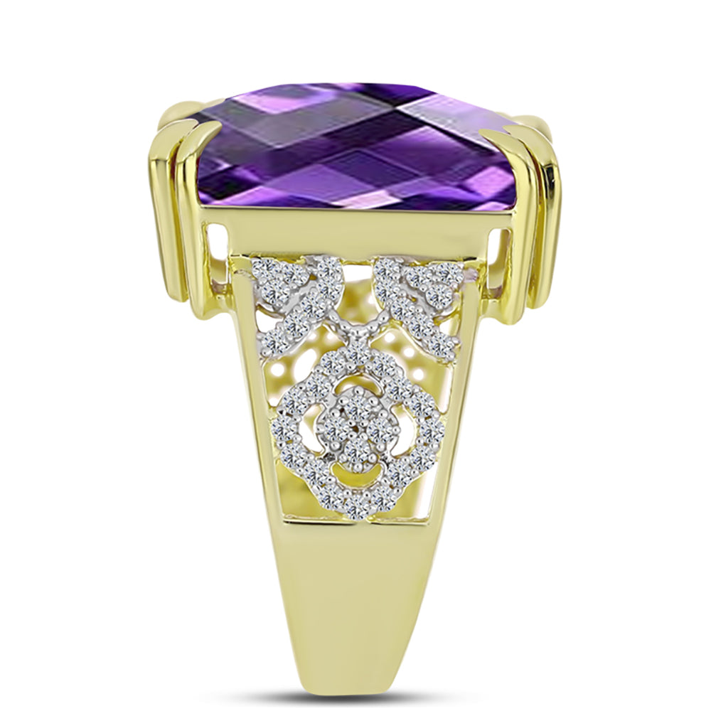 Goldplattierter Silberring mit marokkanischem Amethyst und weißem Topas