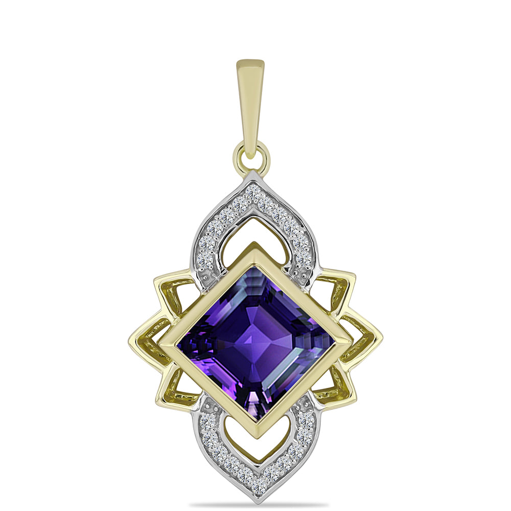 Goldplattierter Silberanhänger mit marokkanischem Amethyst und weißem Topas 1 