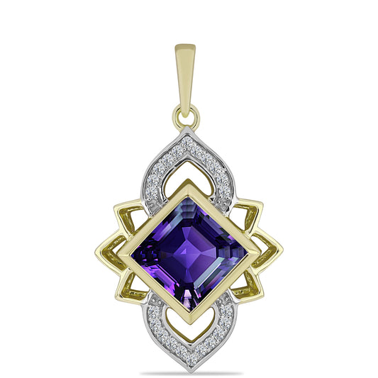 Goldplattierter Silberanhänger mit marokkanischem Amethyst und weißem Topas