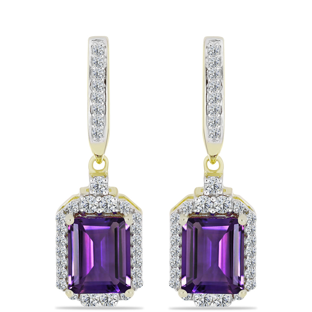 Goldplattierte Silberohrringe mit marokkanischem Amethyst und weißem Topas