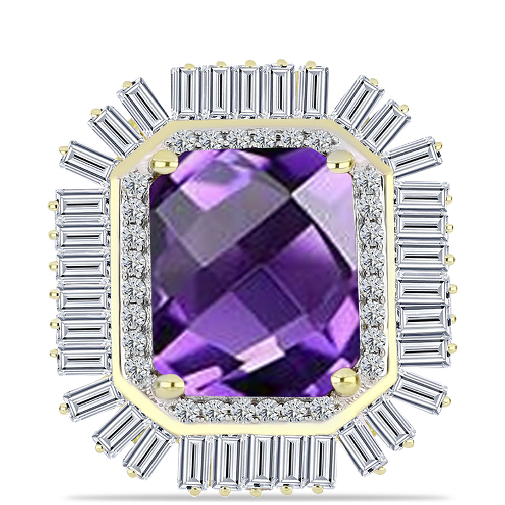 Goldplattierter Silberring mit marokkanischem Amethyst und weißem Zirkon 1 