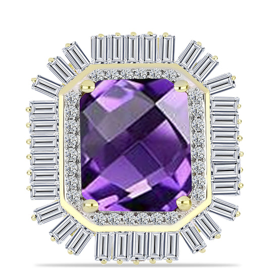 Goldplattierter Silberring mit marokkanischem Amethyst und weißem Zirkon