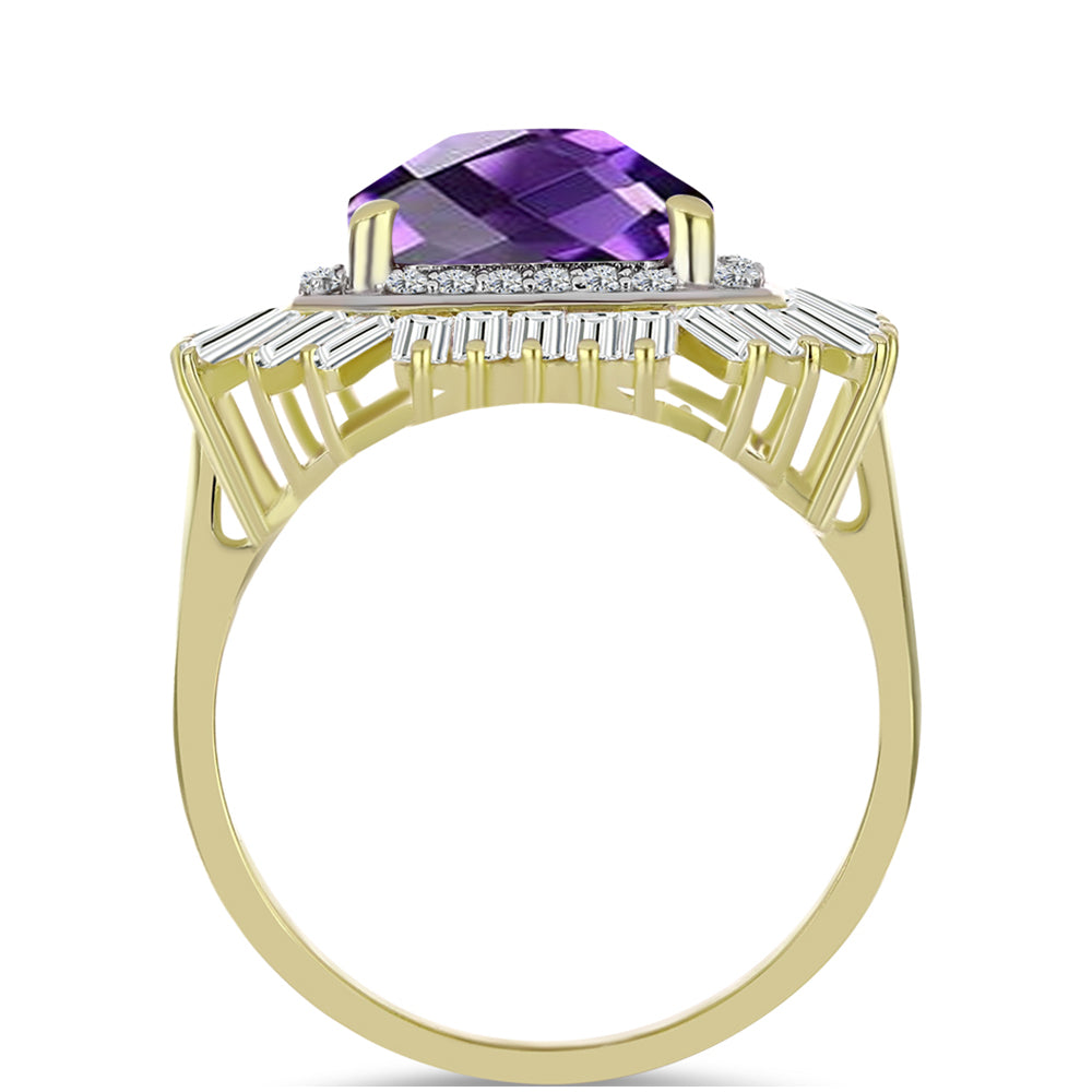 Goldplattierter Silberring mit marokkanischem Amethyst und weißem Zirkon 2 