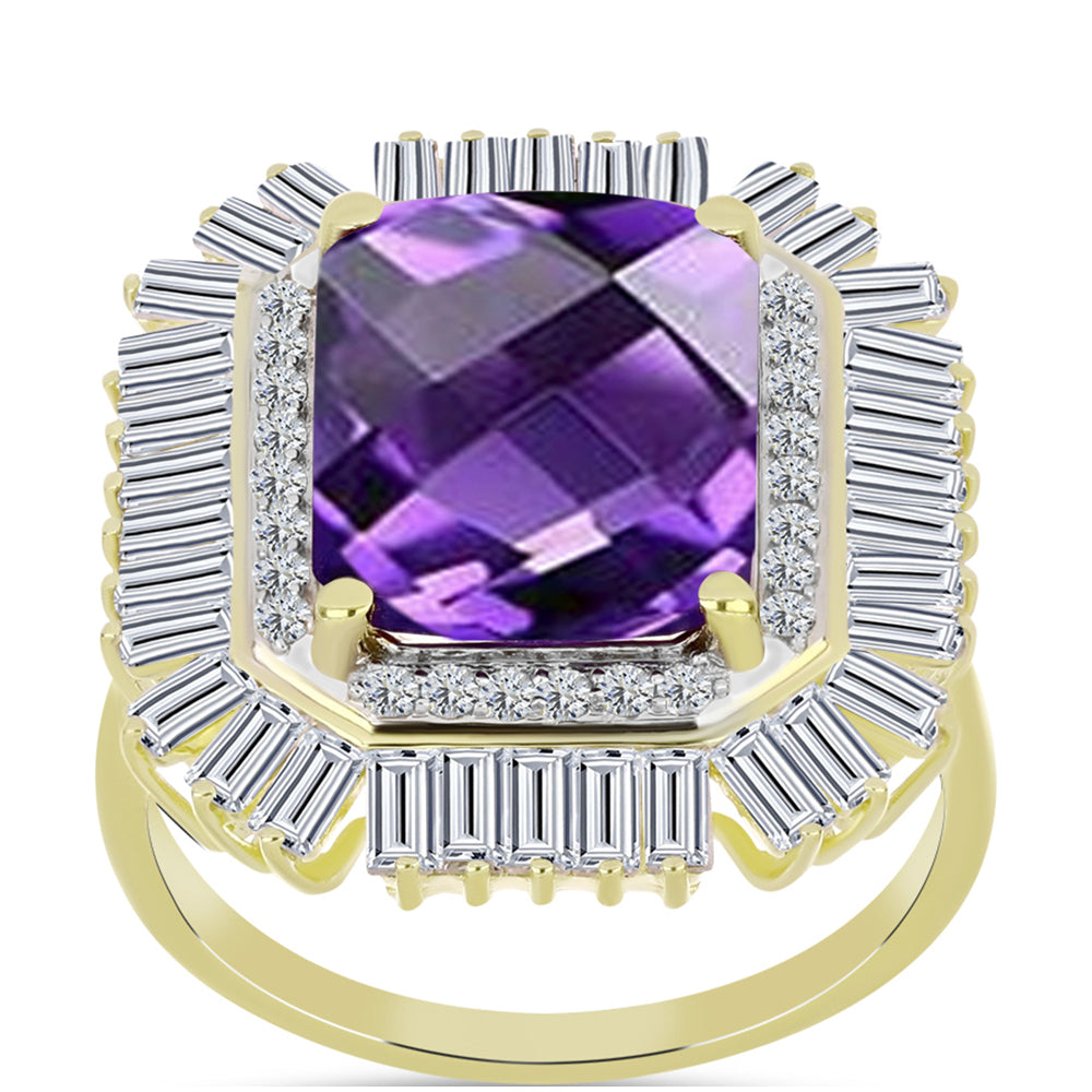 Goldplattierter Silberring mit marokkanischem Amethyst und weißem Zirkon