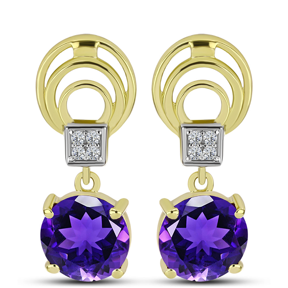 Goldplattierte Silberohrringe mit marokkanischem Amethyst und weißem Topas