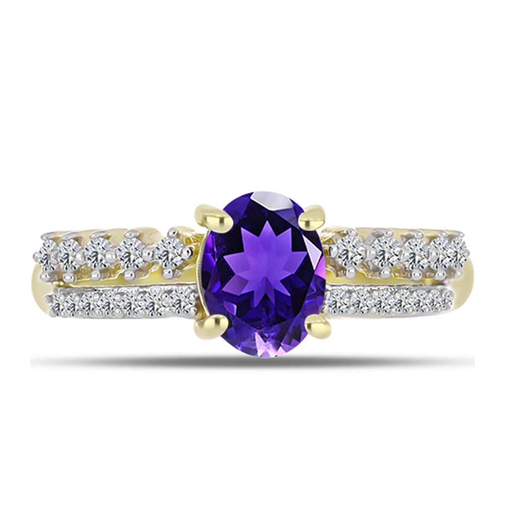 Goldplattierter Silberring mit marokkanischem Amethyst und weißem Topas