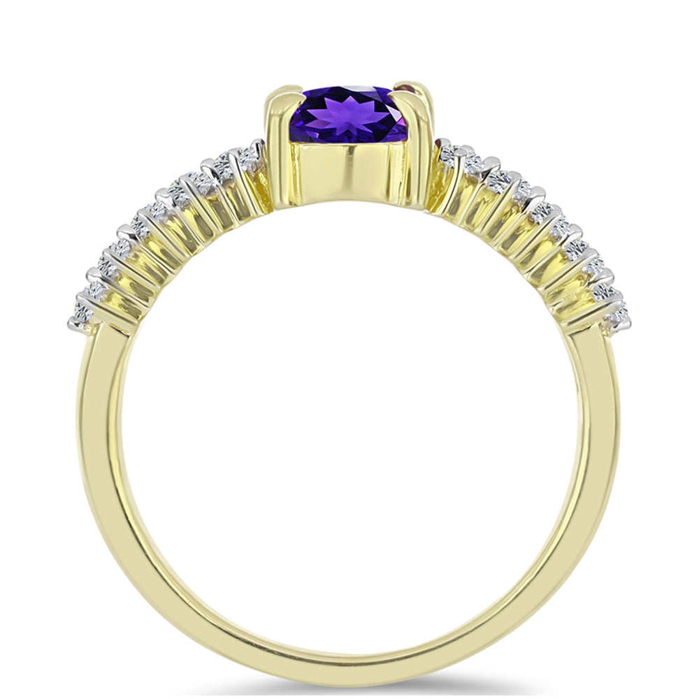 Goldplattierter Silberring mit marokkanischem Amethyst und weißem Topas