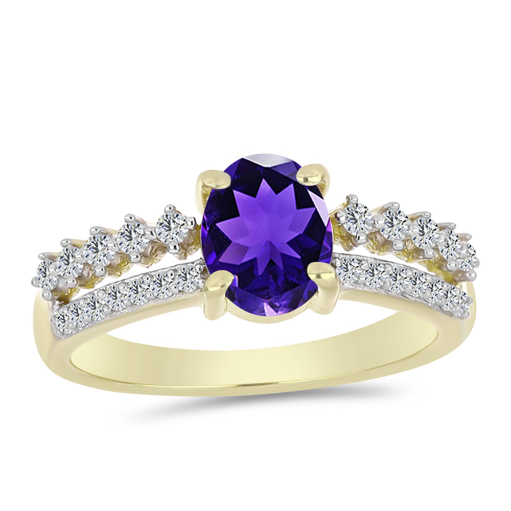 Goldplattierter Silberring mit marokkanischem Amethyst und weißem Topas 3 