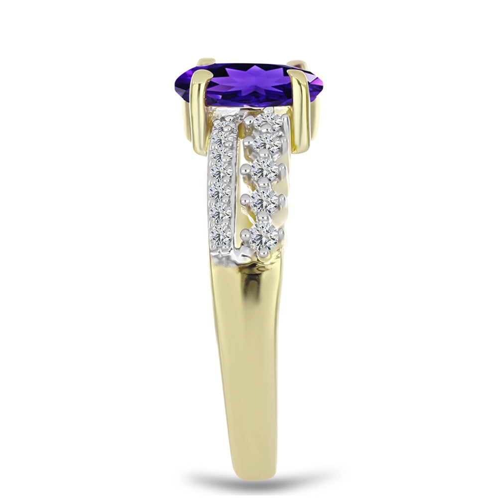 Goldplattierter Silberring mit marokkanischem Amethyst und weißem Topas