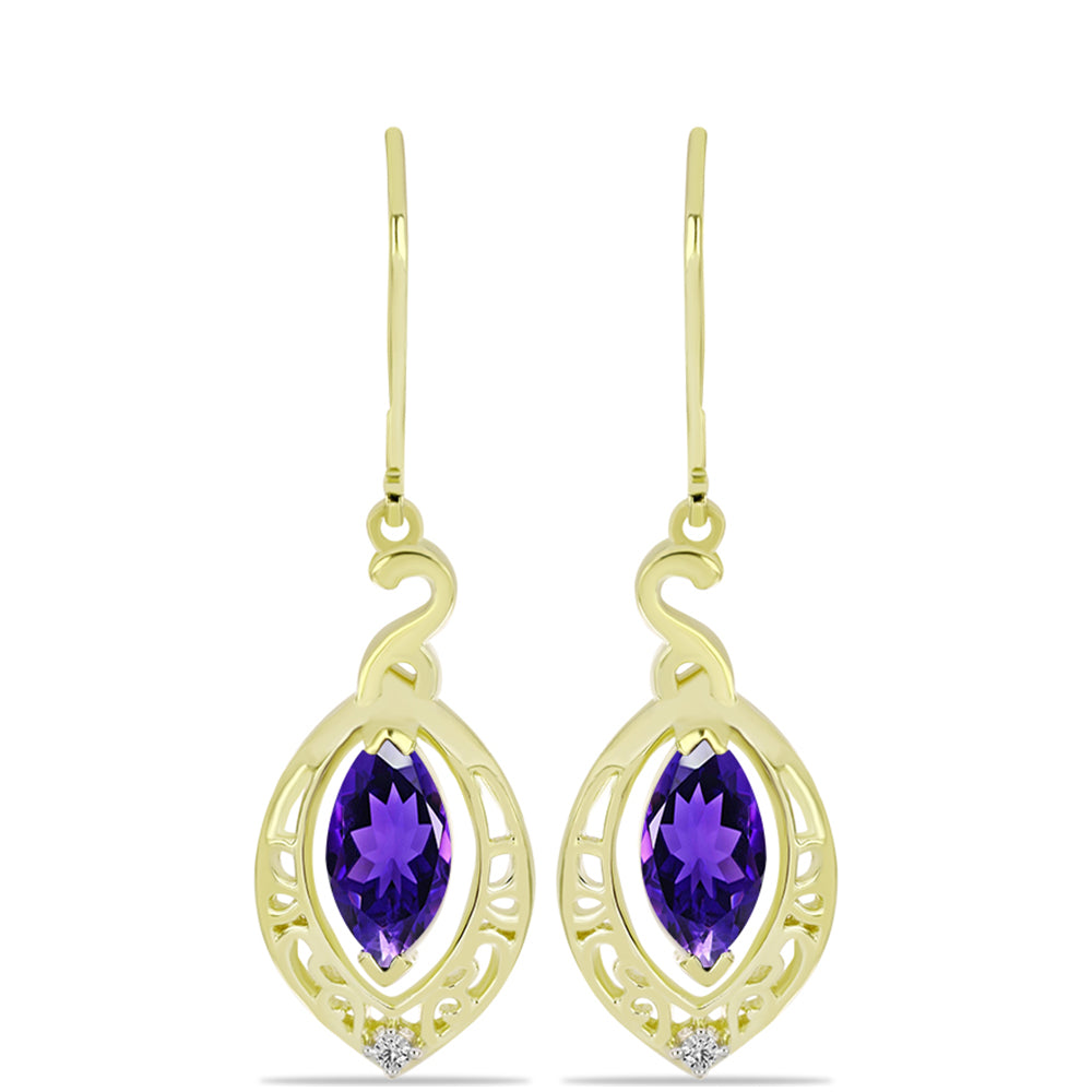 Goldplattierte Silberohrringe mit marokkanischem Amethyst und weißem Topas