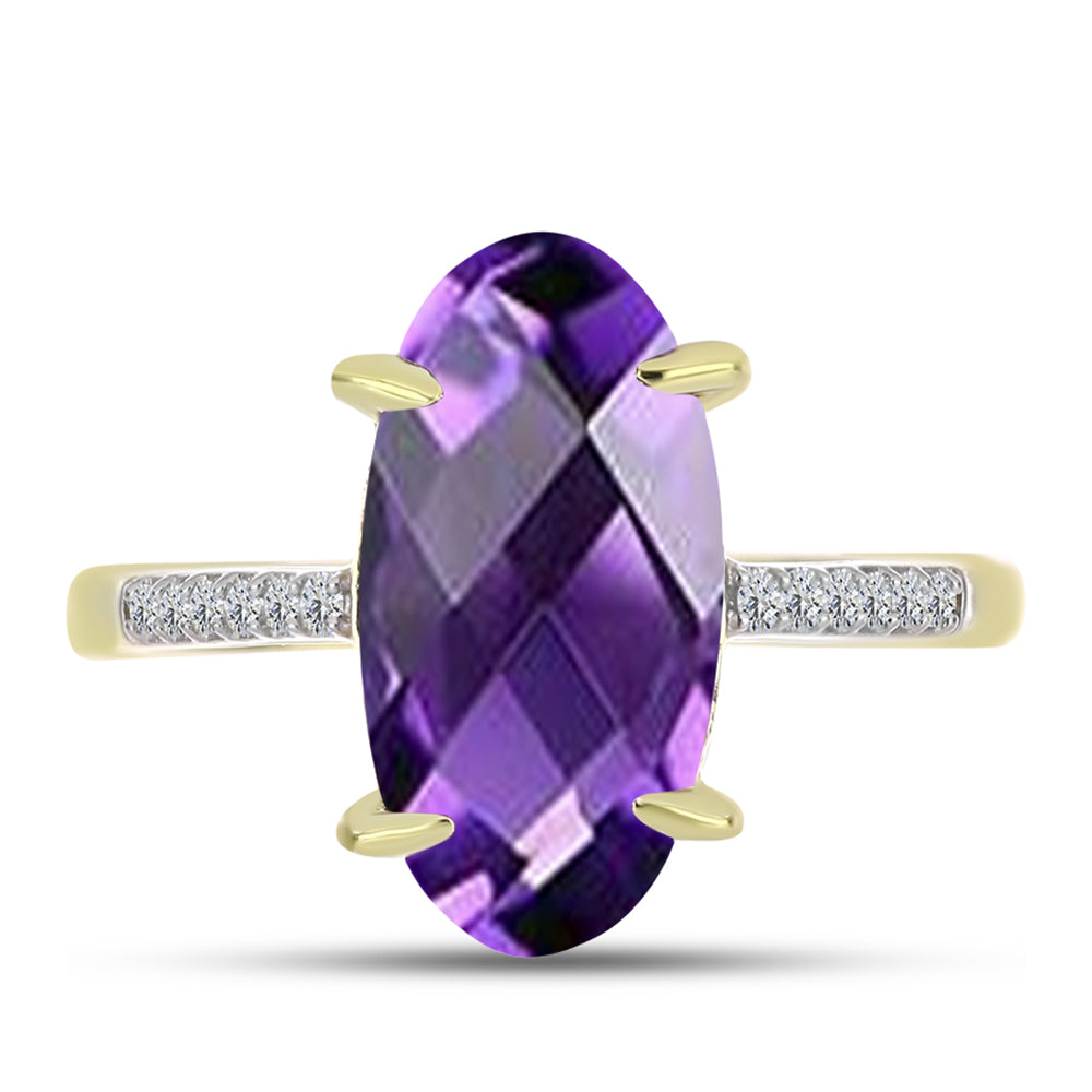 Goldplattierter Silberring mit marokkanischem Amethyst und weißem Topas