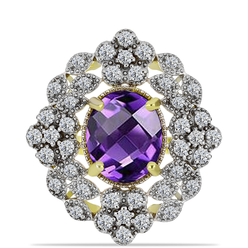 Goldplattierter Silberring mit marokkanischem Amethyst und weißem Topas