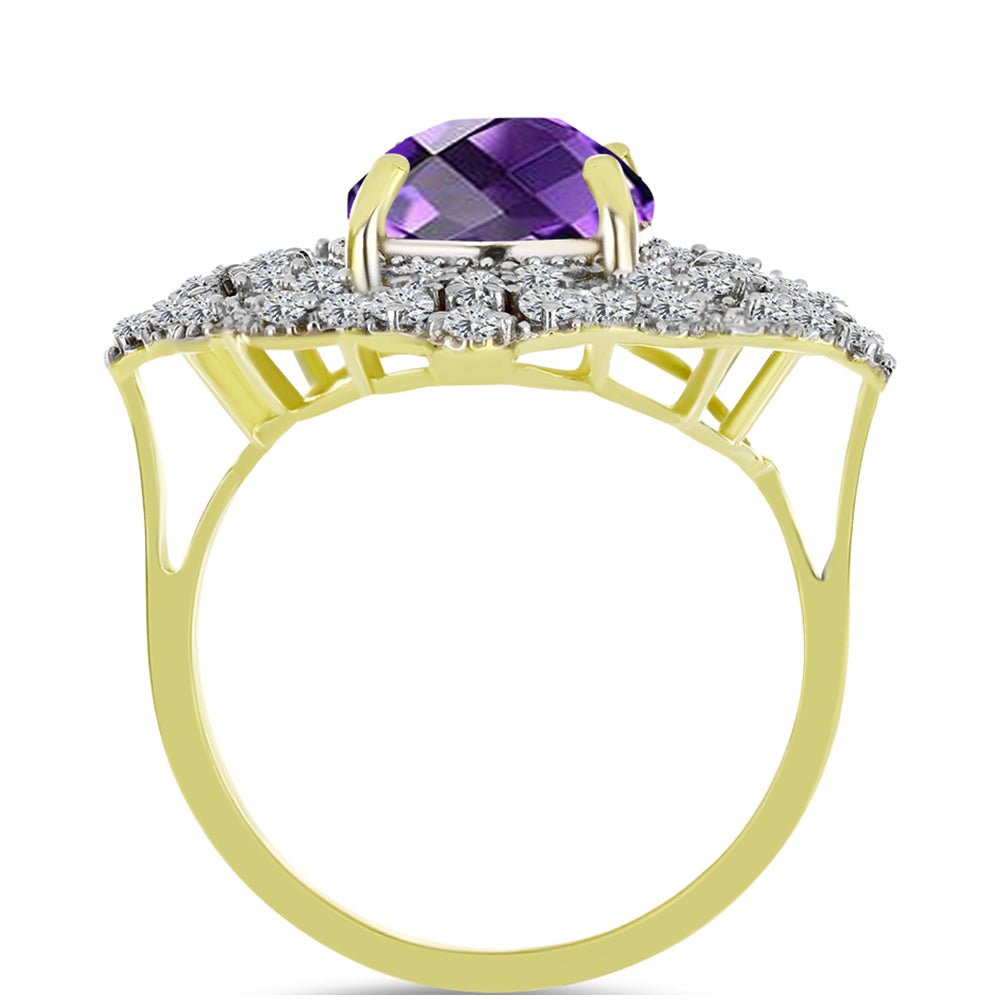 Goldplattierter Silberring mit marokkanischem Amethyst und weißem Topas 2 