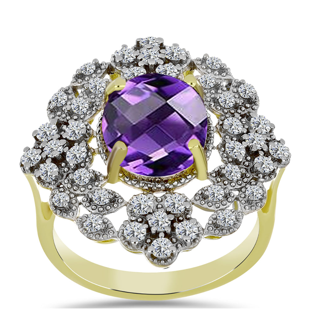 Goldplattierter Silberring mit marokkanischem Amethyst und weißem Topas