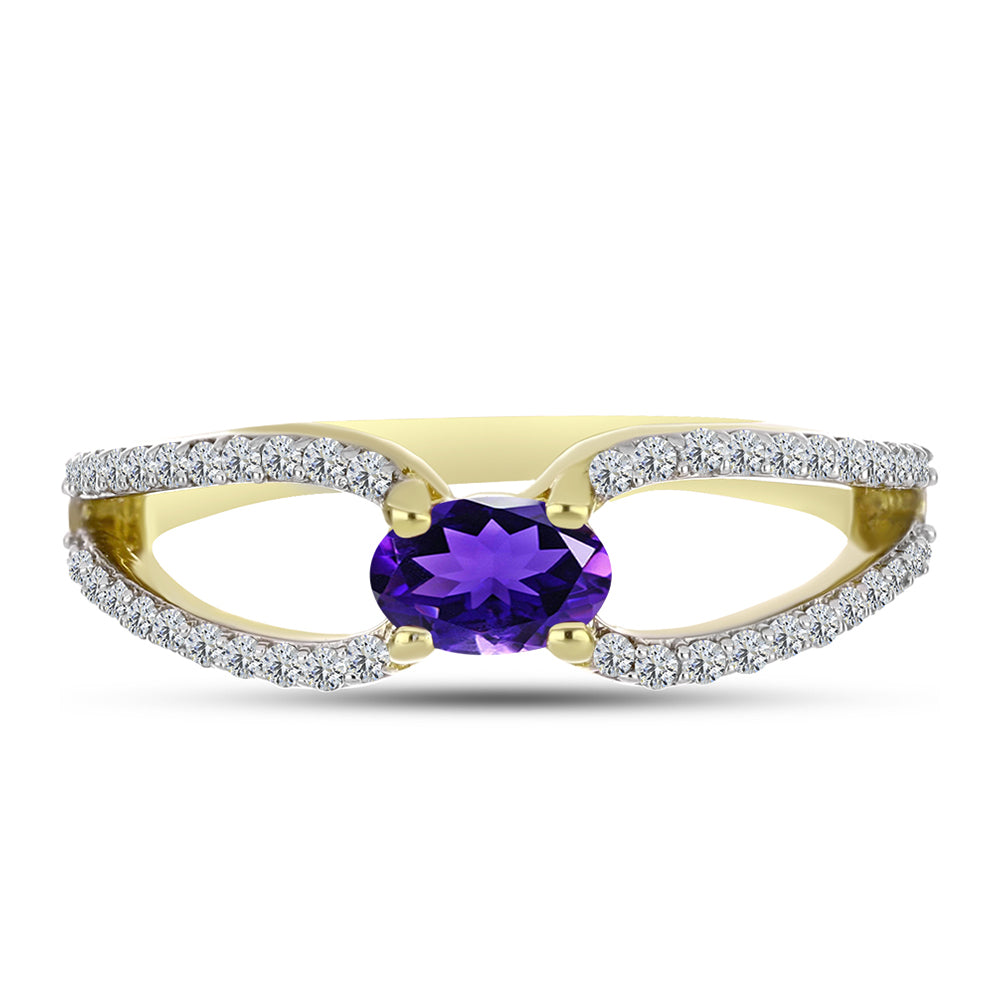 Goldplattierter Silberring mit marokkanischem Amethyst und weißem Topas