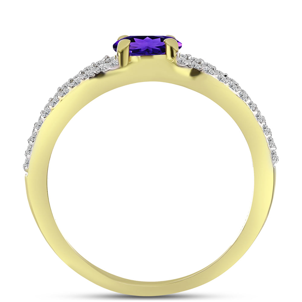 Goldplattierter Silberring mit marokkanischem Amethyst und weißem Topas