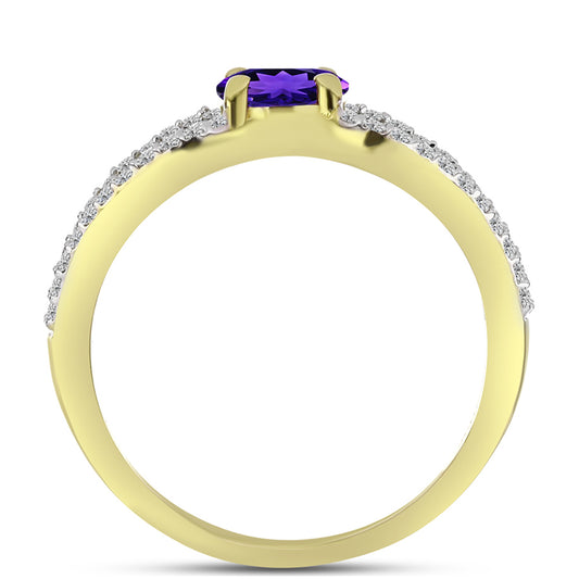 Goldplattierter Silberring mit marokkanischem Amethyst und weißem Topas