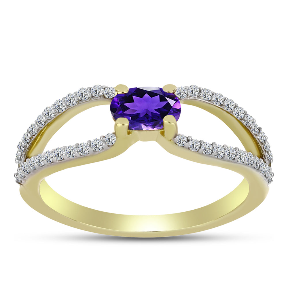 Goldplattierter Silberring mit marokkanischem Amethyst und weißem Topas