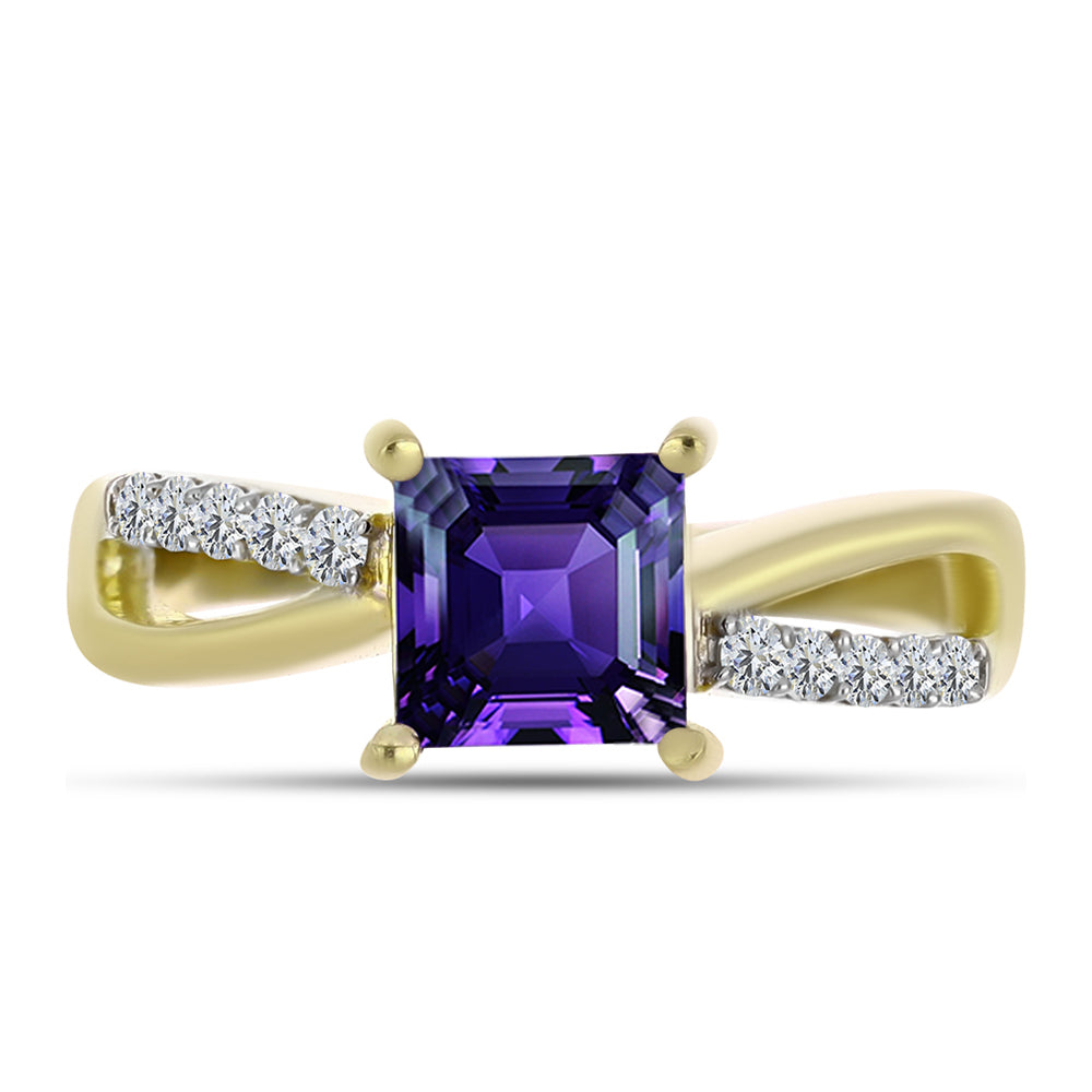 Goldplattierter Silberring mit marokkanischem Amethyst und weißem Topas 1 